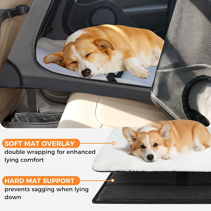 Snagle Paw Dog Car Crate for Back Seat, Portable, Large, Gray | 3-point seat securement, breathable mesh, feeding windows, folds flat, for road trips, camping and vet visits