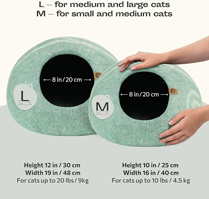 Cat Cave – Premium Felt Cat Bed Enclosure for Indoor Cats, Handmade Merino Wool (Pistachio, Large)