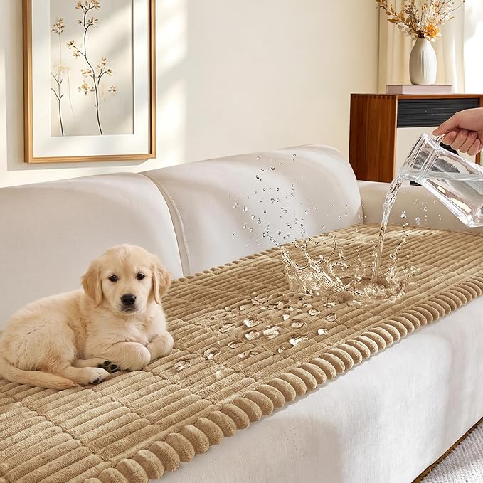 FUANGUI Waterproof Couch Cover Sofa Cover for Dogs and Pets Sofa Protector | Non-Slip Washable Fuzzy Soft Cat Bed Sofa Slipcover for 2-3 Cushion Couch Sofa Pet Friendly, Camel, 27.6" x 70.9", 1 pcs