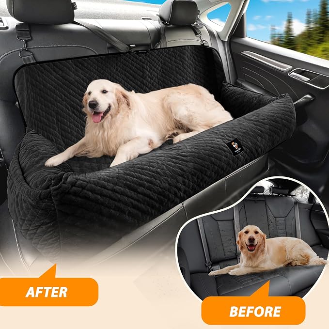 Dog Car Seat for Medium/Large Dogs Under 100 Lbs,Multi-Functional Dog Car Bed Washable Pet Travel Safety with Thick Cushion, Soft & Removable,for All Cars Back Seat (Black)