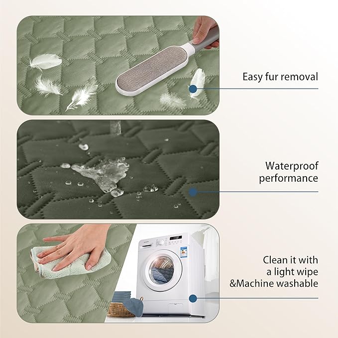 gogobunny Waterproof Dog Blankets for Large Dogs, Pet Bed Cover Breathable | Washable Pee Pads, Quilted Throw Blanket, Furniture Protector for Couch Sofa Bed Car, 82x82 Inch Dark/Light Olive