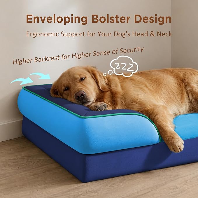 Comfort Expression Orthopedic Dog Bed for Extra Large Dogs with Bolster | Waterproof Dog Couch Bed with Washable Cover & Non-Slip Bottom, Supportive Egg Crate Foam XL Pet Bed, 45x35 Inch