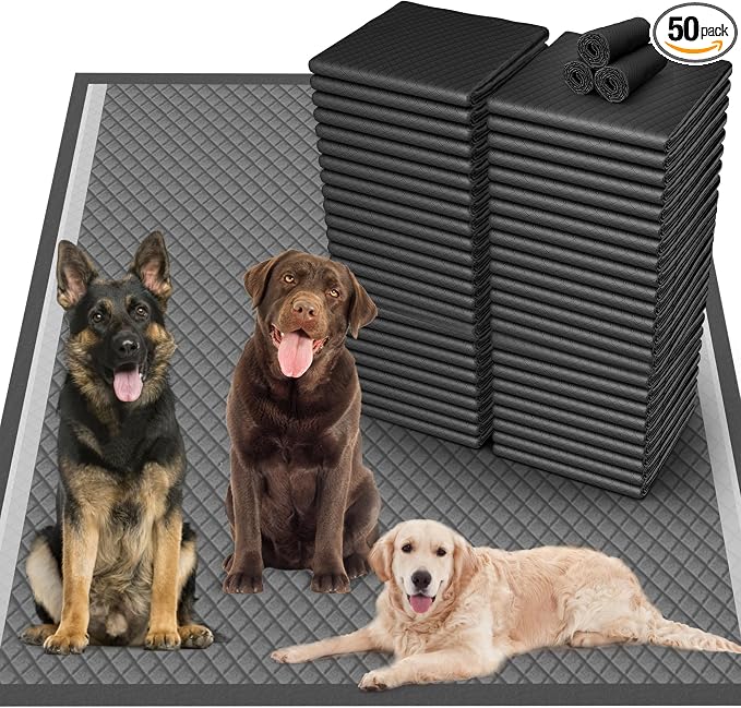36"x36" Activated Charcoal Pee Pads for Dogs , 50 Count, Extra Large, Super Absorbent, Leakproof and Odor Resistant, Disposable Puppy Pads, Pet Training Pads, Potty Pads