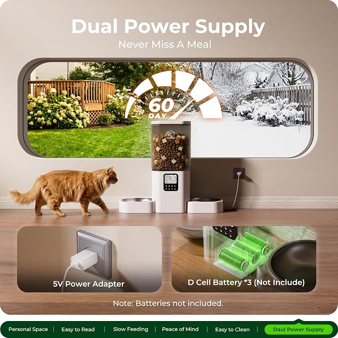 Frienhund Timed Automatic Cat Feeder 2 Cats with Slow Feed: Dual Automatic Dog Feeder with Information Visualization, Programmable Auto Cat Food Dispenser for Multiple Pets,Detachable for Clean-29 Cup