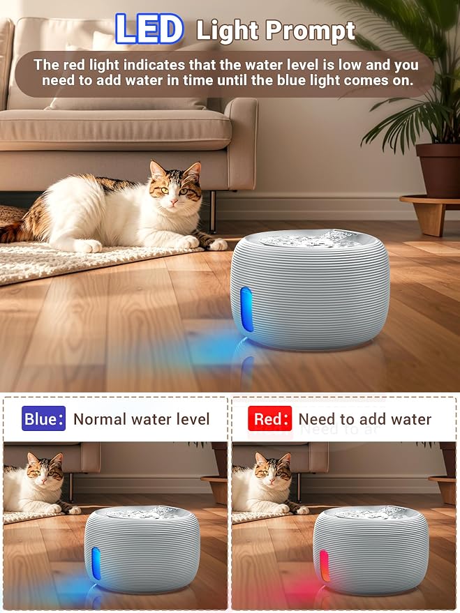 Kastty 3.5L/118oz Large Capacity Cat Water Fountain for Cats Indoor,FS77 | Quiet Pet Water Fountain Water Level LED Light Multi-Filtration, Automatic Cat Fountains for Drinking Easy Cleaning (Grey)