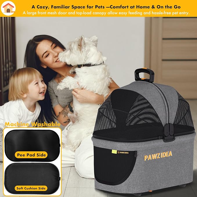 PAWZIDEA Portable Small Dog Crate for Car Travel Up to 33lbs, No-Zip Canopy | Enclosed Dog Car Seat Escape-Proof, Soft-Sided Small Medium Puppy Cats Car Kennel, Foldable Pet Carrier by Seatbelt, Top-Load