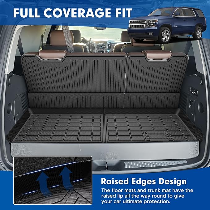 Mixsuper Cargo Liner for Chevy Tahoe 2015-2020, Cargo Mat Backrest Mat for Tahoe, All Weather Trunk Mat Backrest Mat TPE Back Seat Cover Protector for Tahoe Accessories
