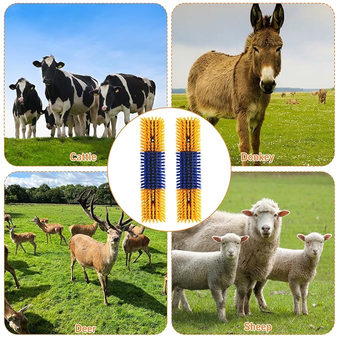 4PCS Livestock Scratching Brush Goat Scratching Tool Post Massage Grooming Brush with 8 Screws for Animals Back Scratcher Itch Brushes for Cattle, Sheep, Horses, Pigs,Cow(4, Yellow)