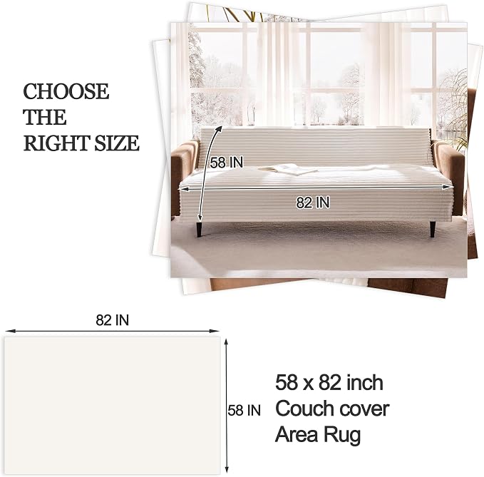 Waterproof Couch Cover for Dogs Non-Slip, Fuzzy Soft Pet Couch Covers for Sofa, Pet Friendly Area Rug Dog Bed Covers Washable Sofa Cover Mat (White, 58" x 82" 1 Pack)