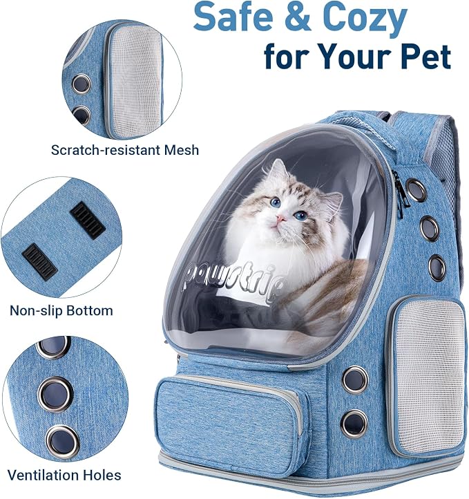 Cat Backpack Carrier Clear Bubble Window for Cats & Small Dogs up to 15 lb | Large Space Breathable Foldable Pet Carrier Airline Approved, Mesh Entry Safety Tether Washable Pad, Travel Hiking Outdoor