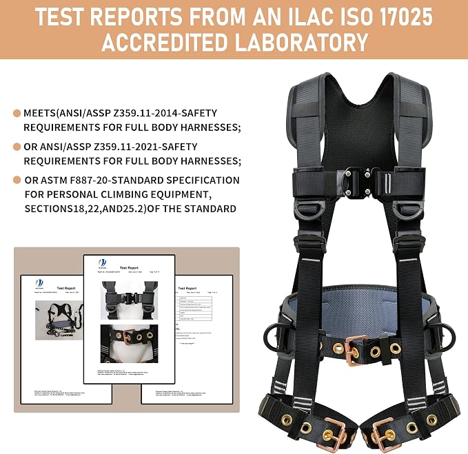 DIJJIG Full Body Safety Harness OSHA/ANSI Compliant for Construction | 5-point adjustable fall protection harness with padded design for roofing and construction work