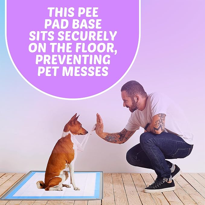 Dog Pee Pad Holder Tray Fits for 28” x 34” Pee Pads - 1 Pack - Light Grey | Corner Lock Holes, Raised Edges, Non-Spill, Easy to Clean Silicone Dog Potty Tray Holder, For Indoor Floor Protection