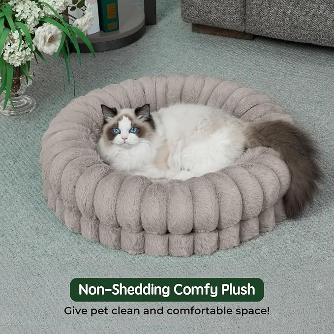 BALANCE Luxury Donut Dog Bed, 24 Inches Round Dog Beds for Small Dogs Washable, Orthopedic Calming Pet Bed for Puppy and Cats with Anti-Slip Bottom (Oatmeal)