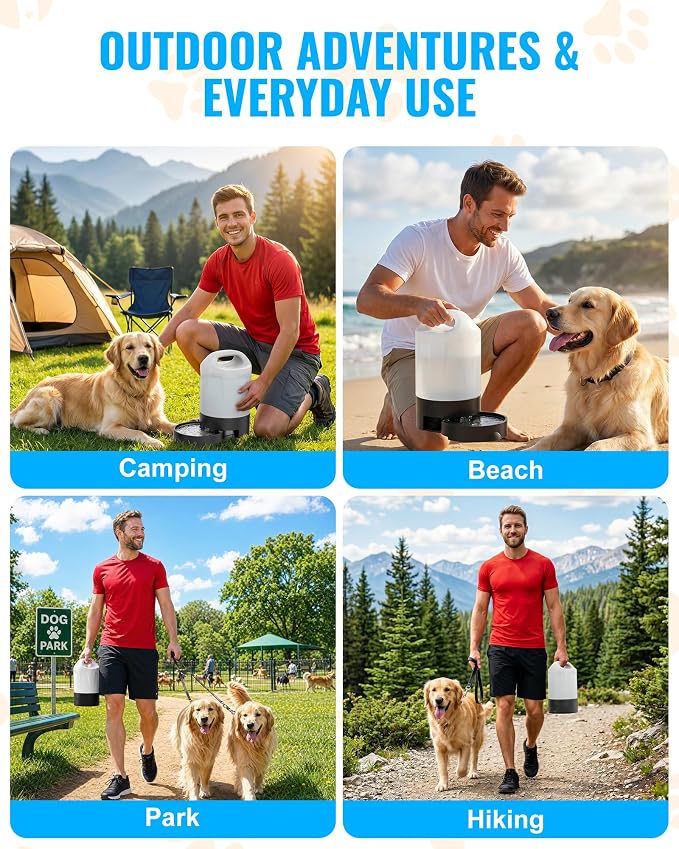 PETNF 1 Gallon Dog Water Dispenser with Handle | Gravity Fed Automatic Water Bottle with Pull-Out Bowl for Large & Multi-Dog, Portable for Travel Camping Hiking, BPA-Free