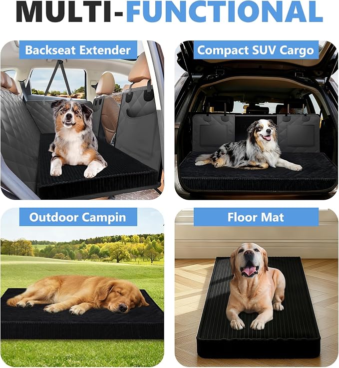 Dog Bed for Car Back Seat 4in, Non-Slip Backseat Pet Mat Standard | Soft Blanket for Travel, Plaid Flannel, Quilted PP Cotton Filling, Non-Slip Backing, Machine Washable, Fit Backseat Extenders