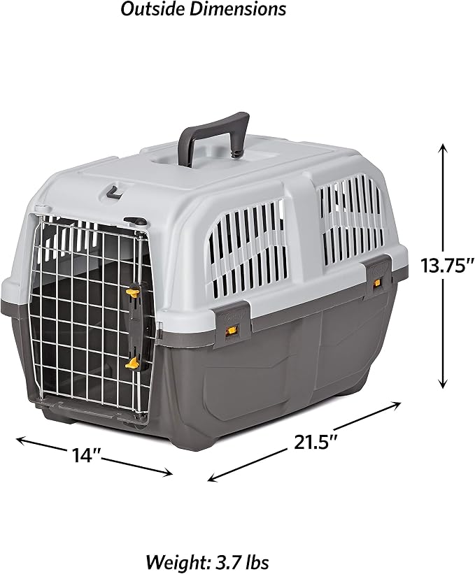 Skudo by MidWest 22-Inch Travel Carrier, Gray, Fits Pets up to 12 lbs | Hard-Sided Pet Carrier, Travel Crate with Handle, Ventilated Design, Locking Tabs, Easy Assembly
