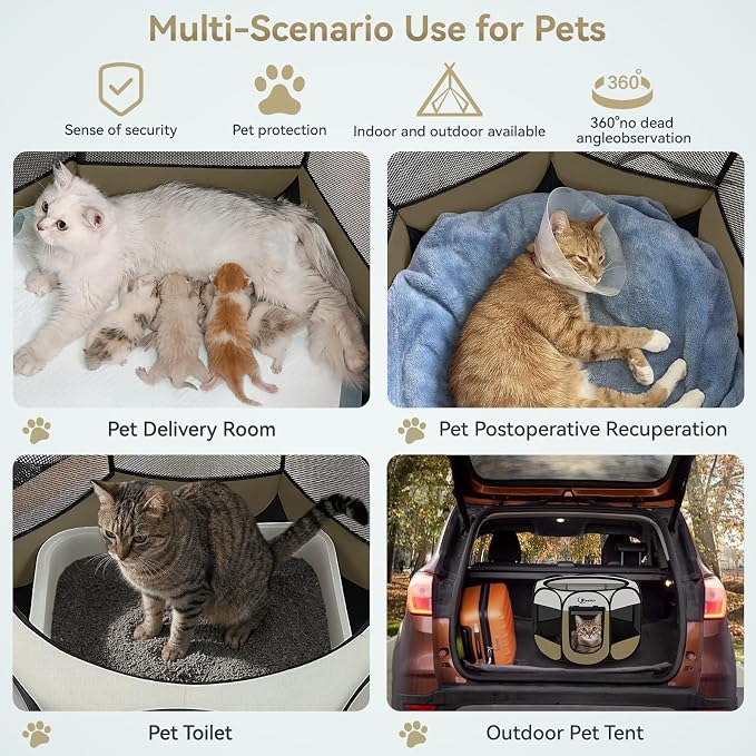 Siedihit Dog Cat Playpen, Small Puppy Pet Playpen, Dog Crate Tent Cage | Indoor/Outdoor, Portable Pop Up Dogs Kennel Playpen with Carrying Case for Dogs/Cats/Rabbits(Khaki, Small )