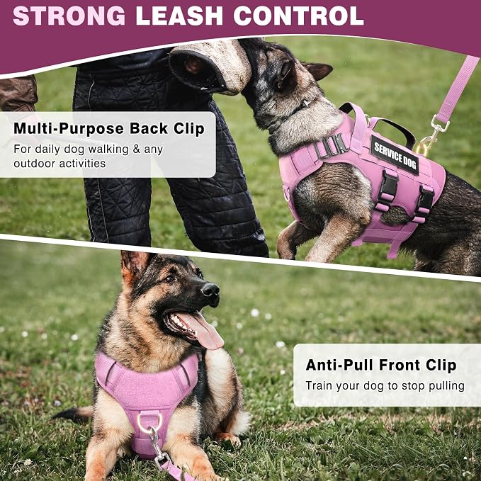 Service Dog Vest Harness for Large Dog, Tactical Working MOLLE Vest with 10 Pet Patches, No Pull Heavy Duty Harness for Training Hunting Walking