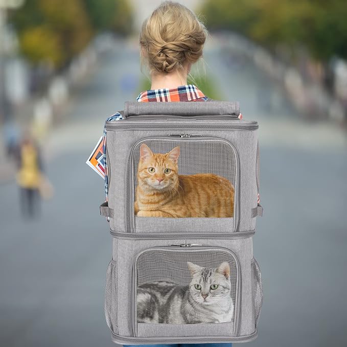 Extra Large Double Pet Carrier Backpack for Cats & Small Dogs | Portable Large Pet Travel Carrier with Super Ventilated Design, Ideal for Hiking, Camping and Outdoor Adventures