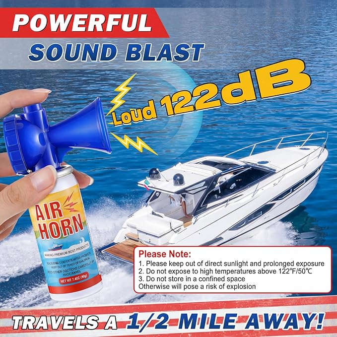 1 Pack 1.4oz Mini Air Horn, 122DB Very Loud Air Horns Can, Marine Boat Horns for Safety, Meet Coast Guard, Fog Blow Horn Boat Accessories, Ideal for Boating, Camping, Hiking