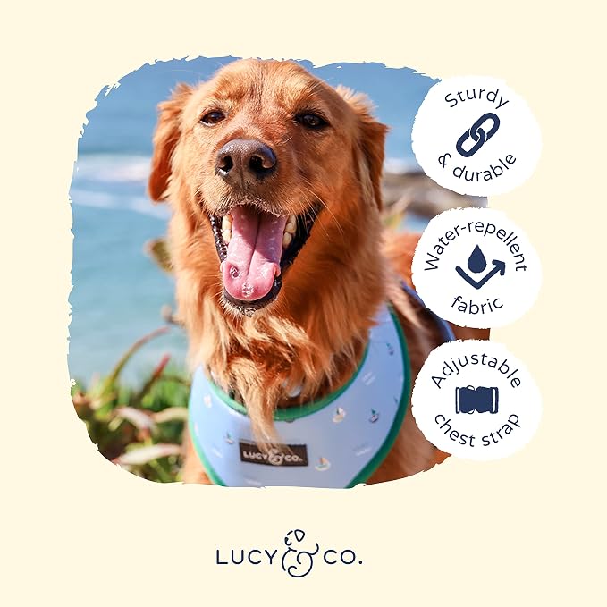 Lucy & Co. Reversible Dog Harness - Water-Repellent Neoprene, Dual-Print Design, Easy Swap Style, Adjustable Comfort Fit - Set Sail Reversible Harness - X-Small