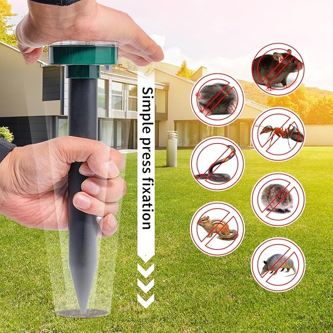 8PK New Green Mole Repellent for lawns Gopher Repellent Ultrasonic Solar Powered Snake Repellent Deterrent Mole Repeller Vole Repellent Outdoor Lawns Garden Yard All Pests Sonic Spikes Stakes Chaser