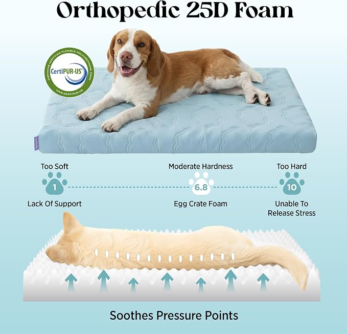 LE SURE ApexCloud™ Cooling Dog Bed for Large Dogs with Washable Cover,35IN | Q-Max>0.5 Cool-Touch Fabric, Orthopedic Egg Crate Foam,Breathable Non-Slip Summer Mat,For Active Senior Long-Haired Pets,Blue