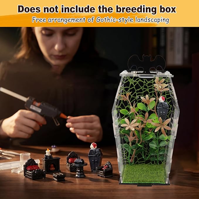 19-in-1 Jumping Spider Enclosure Accessories Kit, Terrarium Decor Set with Furniture, Plants, Hideouts, Moss, Climbing Rope & Net for Tarantula Habitat (No Glue/Enclosure)