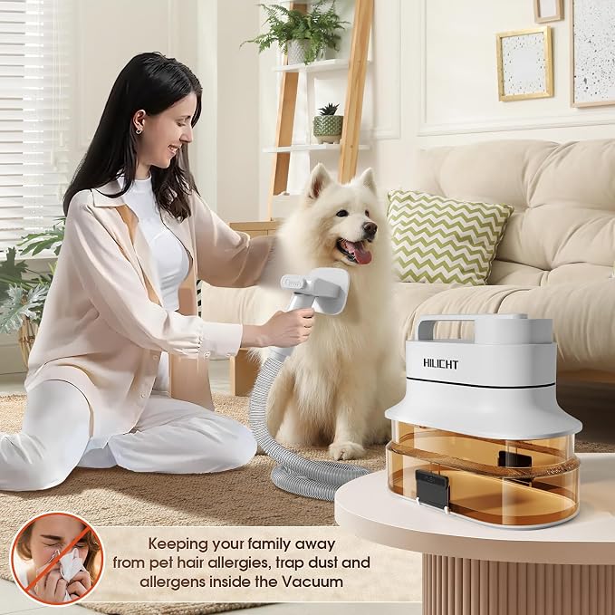 Dog Grooming Vacuum Kit with 4L Dust Cup, 6 Pet Grooming Tools for Home Grooming, Low-Noise Pet Hair Grooming System for Dogs & Cats