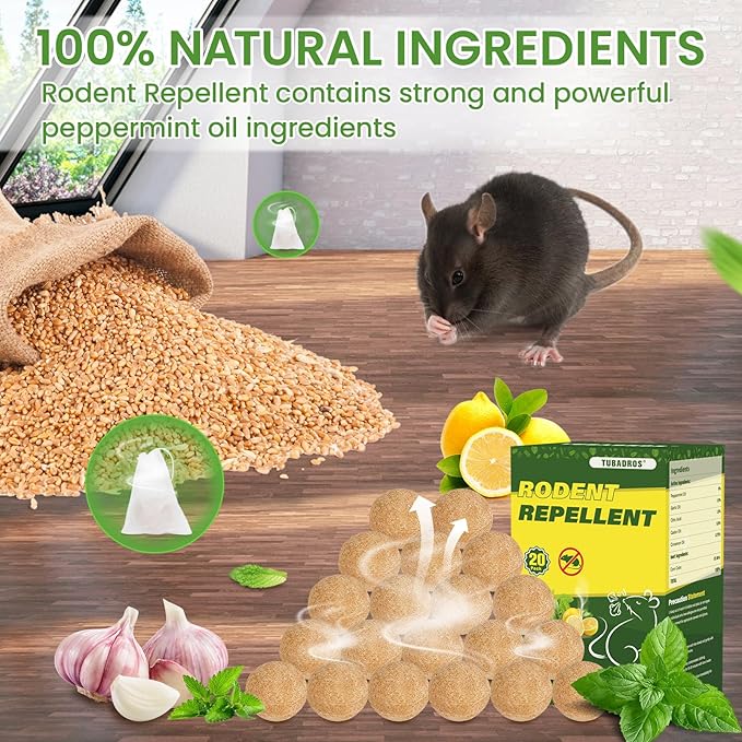 20 Pack Rodent Repellent, Peppermint Oil Moth Ball to Repel Mice and Rats, Mouse Repellent, Mice Repellent, Rat Repellent, Rodent Repellent for Cars,Garden, Indoor Use