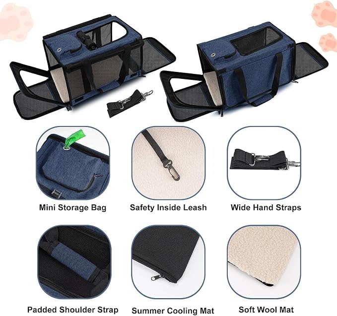 GAPZER Medium Cat Carrier Large Cat 15 lbs+ Soft Pet Carrier Small Puppy/Ventilated 2 Kittens Car Travel Bag Case/Comfy Big Maine Coons 25 Pounds/Soft-Sided Mesh Kitty Products Dark Blue