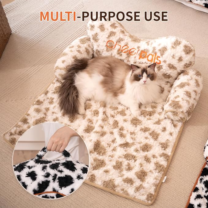 CHEERPALS Dog Bed Couch Cover Sofa Protector for Dogs, Pet Mat Calming | Removable Washable Cover, Fluffy Soft Cushion, Non Slip, Large Dog Bed for Sectional Sofa & Loveseat(Light Gray, Medium)