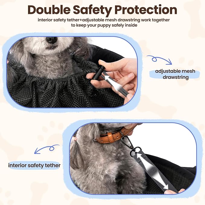 Dog Sling Carrier for Small Dogs & Cats,Pet Carrier Sling Bag with Adjustable Straps,Comfortable & Secure Travel Crossbody Bag for Puppies Up to 19lb,Airline Approved pet Carrier (Black)