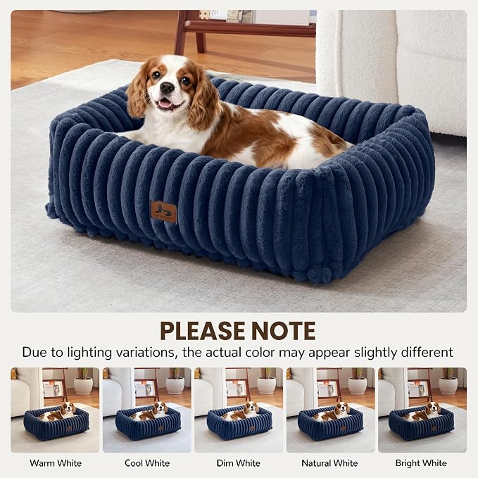 Washable Dog Bed Small Medium Size Dog, Rectangle Orthopedic Pet Bed for Car and Indoor,Fluffy Memory Foam Dog Beds with Anti-Slip Bottom,25 x21 x8 Inches,Navy