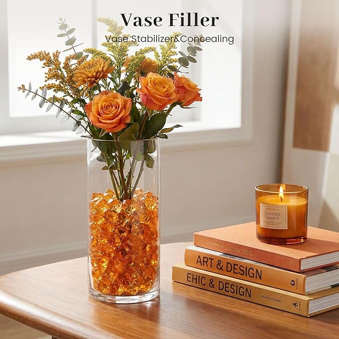 DomeStar Orange Fake Ice Rocks, 150PCS Acrylic Gems Crystals Plastic Diamonds Centerpiece for Vase Fillers DIY Craft Wedding Party Table Scatter Burnt Orange Decorations
