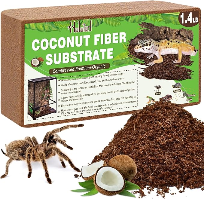 Halatool 1.4LB Coconut Fiber Substrate for Reptile Bedding, Natural Coconut Husk Substrate for Snake Tarantula Enclosure Tortoises Habitat Spider Leopard Gecko Tank, Fill 2.1 Gallon Terrarium