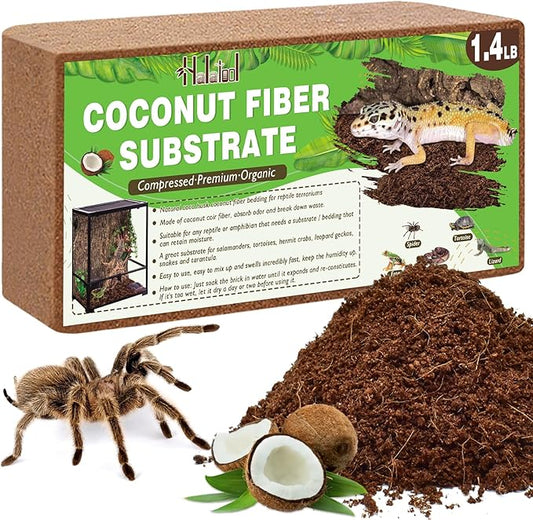 Halatool 1.4LB Coconut Fiber Substrate for Reptile Bedding, Natural Coconut Husk Substrate for Snake Tarantula Enclosure Tortoises Habitat Spider Leopard Gecko Tank, Fill 2.1 Gallon Terrarium