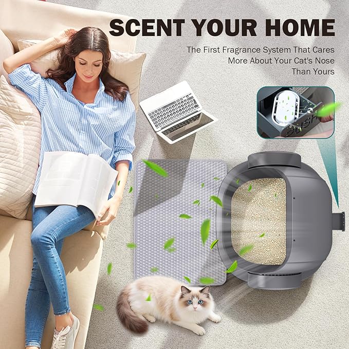 Automatic Litter Box, Open Top Large Self Cleaning Cat Litter Box for Multiple Cats, with APP Control/Multiple Safety Sensors/Trash Bag/Litter Mat, Cat Box Automatic Cleaning
