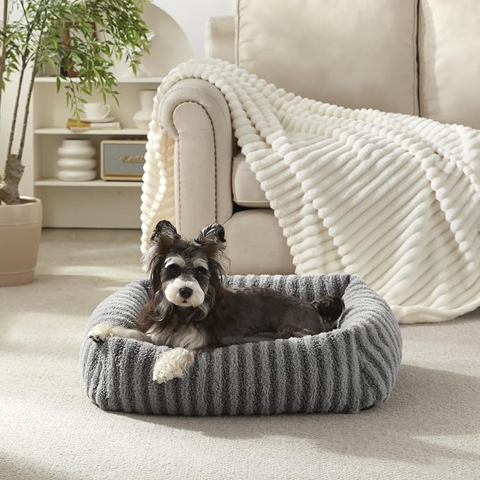 MIXJOY Dog Beds for Small Dogs Cats, Soft Cat Bed for Indoor Cats, Rectangle Pet Bed for Puppy Kitty, Washable Dog Bed with Removable Cover, Anti Slip Bottom, 20"x19"x6", Grey