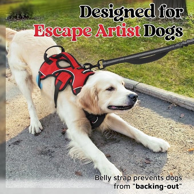 rabbitgoo Escape Proof Dog Harness for X-Large, No Pull with Lift Handle | No Escape, Full Soft Padded, Reflective Adjustable Vest, Leash Clip for Walking Hiking Training, Red, X-Large