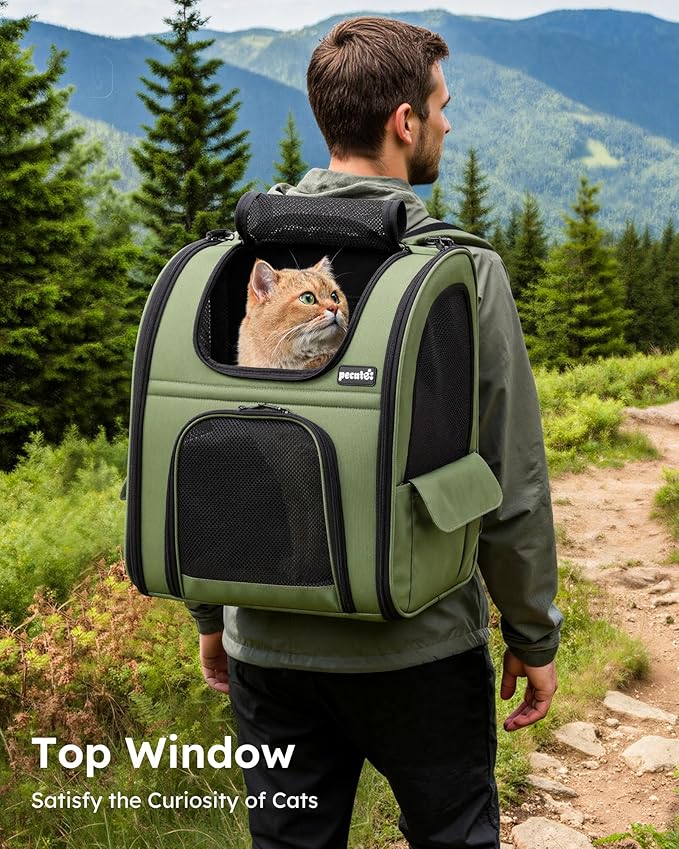 pecute Pet Backpack Expandable, Cat Carrier Backpack with Breathable Window | Durable Oxford Cloth, Lockable Zipper,Use for Pet Under 11 lbs to Travel