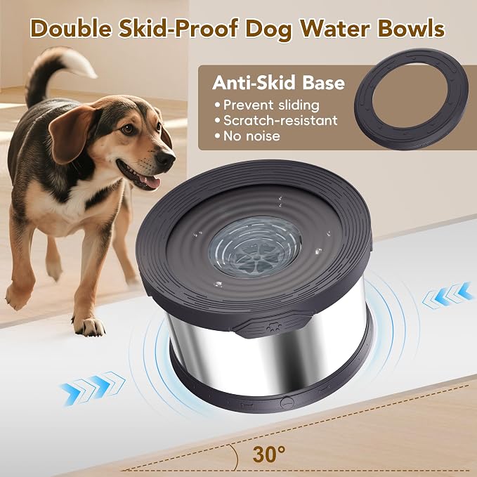 UPSKY 8L Dog Water Bowl No Spill Stainless Steel for Slow Drinking Gray | Large Capacity, Spill-proof, Non-slip Design, Durable, For Large Dogs, Messy Drinkers & Multi-pet Homes, Outdoor / Indoor