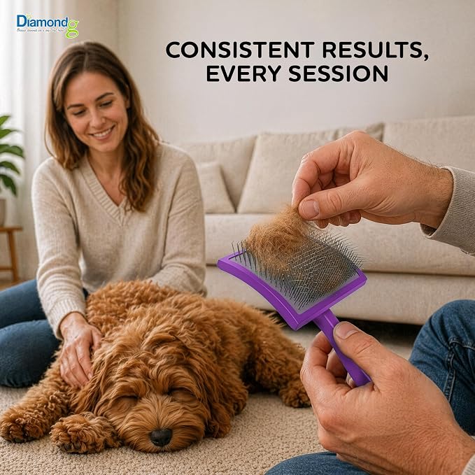 Diamondg Pet Slicker Brush for Dogs & Cats – Professional Grooming Brush for Shedding, Detangling & Coat Maintenance, Gentle Fine Wire Pins, Ergonomic Handle, Purple