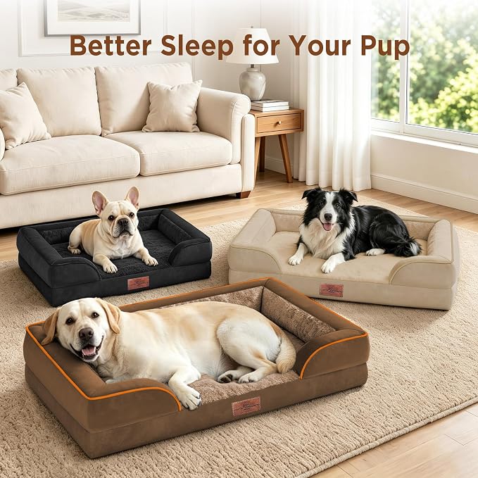 Comfort Expression Waterproof Orthopedic Dog Beds for Extra Large Dog | Supportive Egg Crate Foam Big Dog Bed with Removable Bolster, Dog Couch with Washable Cover & Non-Slip Bottom, 53x42Inch