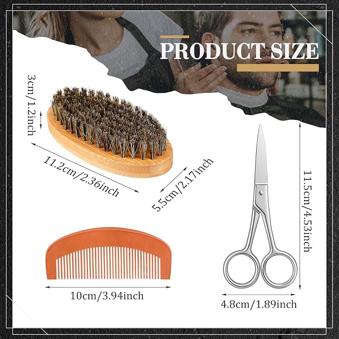 Maitys 10 Set Appreciation Gifts Bulk Beard Brush Comb Scissors,Oval | Boar Bristle Beard Brush, for Men Father Colleague Employee