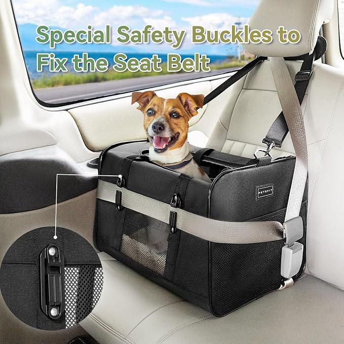 Petsfit Large Cat Carrier for Car Travel, Patented Seat Belt Buckle, 20 lb