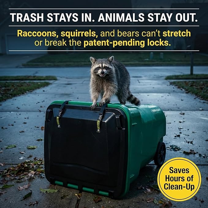 Trash Lock Original Two Strap Lid Lock, Very Secure, Deter Black Bears, Keep Raccoons, and Squirrels Out of Your Trash (Black, Original Two Strap), Patent Pending Design