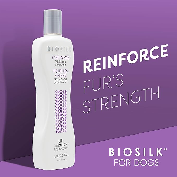 BioSilk Silk Therapy Whitening Dog Shampoo, Brightening Pet Shampoo with Silk Protein for White and Light Colored Coats, Enhances Shine and Softness, pH Balanced Dog Wash, 12 Fl Oz - 6 Pack