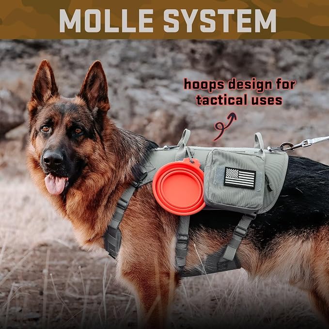 Forestpaw Tactical Dog Harness for Medium Dogs,Tactical Dog Collar with Bungee Leash Set,No Pull Military Dog Harness for Walking Training,Adjustable for Medium Dogs,Gray,Chest 22-35"