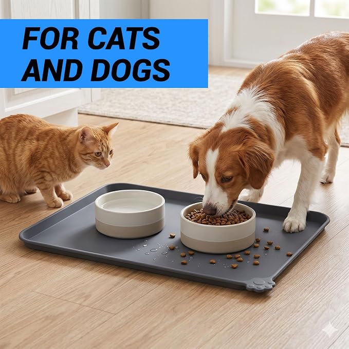 Reopet Silicone Pet Feeding Mat - Waterproof & Non-Slip Dog Cat Placemat | High Raised Edges Prevent Food & Water Spills to Protect Floors, Easy to Clean, Fit for Dog Cat Bowls